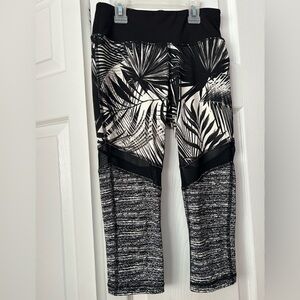 Material Girl Black and White Leggings with Bold Tropical Print